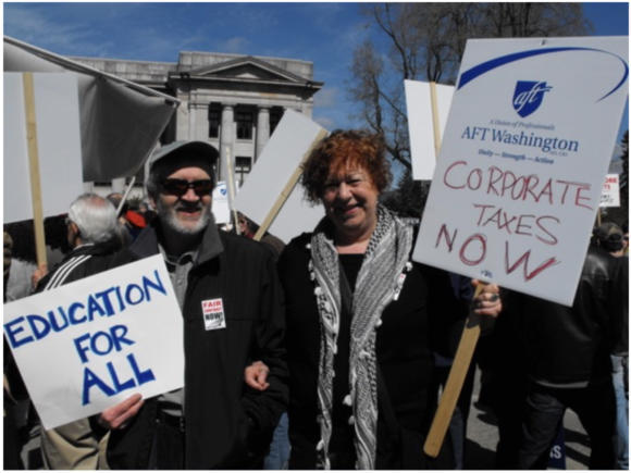 Bob Woods and Marianne Hoepli at the rally