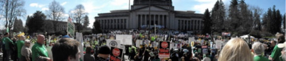 7,000-12,000 union members gather on the steps of the Capitol building in Olympia, April 8, 2011